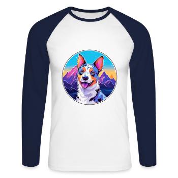 Blue Heeler Dog Breed Cartoon Kawaii Watercolor - Unisex Long Sleeve Baseball T-Shirt - white/navy - Front - Nik (191cm)
