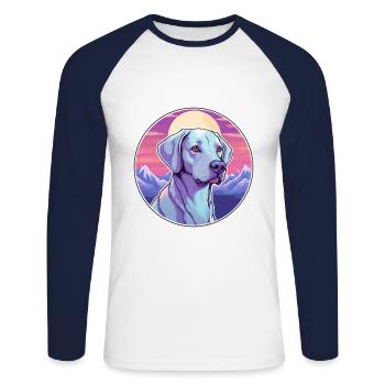 Bleu dentelle chien race dessin animé Kawaii aquarelle - T-shirt baseball manches longues Homme - blanc/marine - Devant - Nik (191cm)