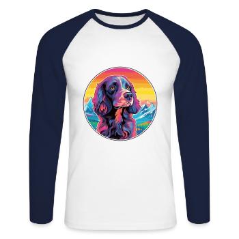 Boykin Épagneul chien race dessin animé Kawaii aquarelle - T-shirt baseball manches longues Homme - blanc/marine - Devant - Nik (191cm)