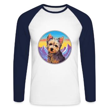 Australian Silky Terrier Dog Breed Cartoon Kawaii - Unisex Long Sleeve Baseball T-Shirt - white/navy - Front - Nik (191cm)