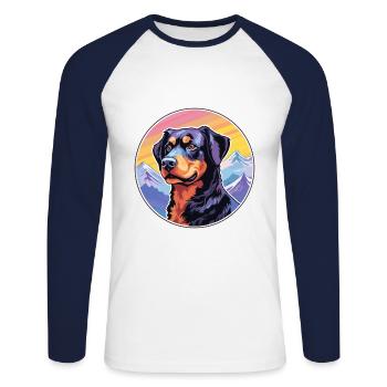 Beauceron chien race dessin animé Kawaii aquarelle - T-shirt baseball manches longues Homme - blanc/marine - Devant - Nik (191cm)