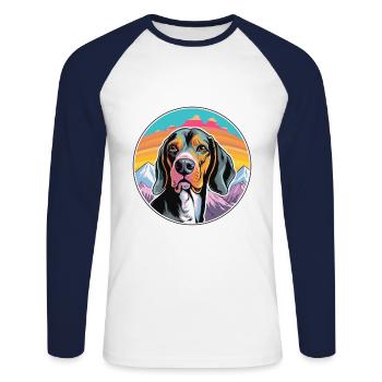 Schwarz und braun Virginia Foxhound Hunderasse Karikatur - Unisex Baseballshirt langarm - Weiß/Navy - Vorne - Nik (191cm)