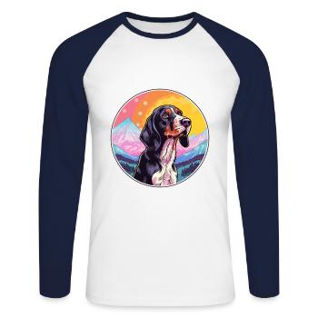 Bluetick Coonhound chien race dessin animé kawaii waterc - T-shirt baseball manches longues Homme - blanc/marine - Devant - Nik (191cm)