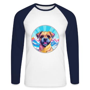 Border Terrier Dog Breed Cartoon Kawaii Watercolor - Unisex Long Sleeve Baseball T-Shirt - white/navy - Front - Nik (191cm)