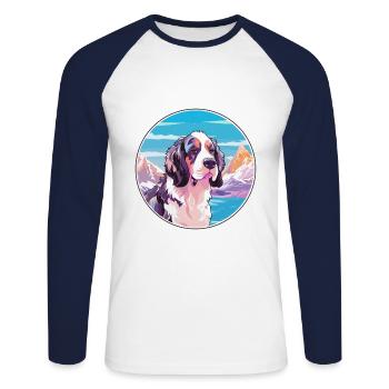 Braque Francais Race de chien Cartoon Kawaii Watercolo - T-shirt baseball manches longues Homme - blanc/marine - Devant - Nik (191cm)