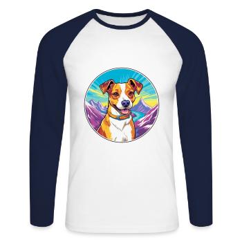 Terrier brésilien race de chien dessin animé kawaii Waterco - T-shirt baseball manches longues Homme - blanc/marine - Devant - Nik (191cm)