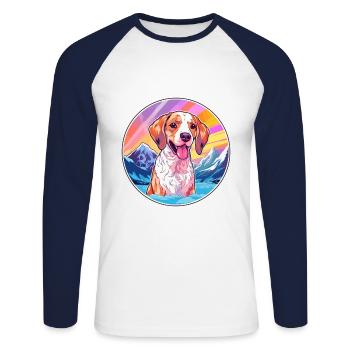 Braque Du Bourbonnais Race De Chien Cartoon Kawaii Wat - T-shirt baseball manches longues Homme - blanc/marine - Devant - Nik (191cm)