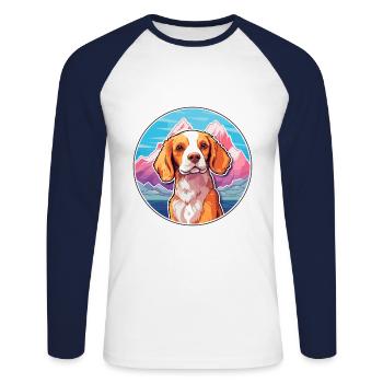 Brittany Spaniel Dog Breed Cartoon Kawaii Watercol - Unisex Long Sleeve Baseball T-Shirt - white/navy - Front - Nik (191cm)