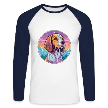 Bruno Jura Hound race de chien Cartoon Kawaii Watercol - T-shirt baseball manches longues Homme - blanc/marine - Devant - Nik (191cm)