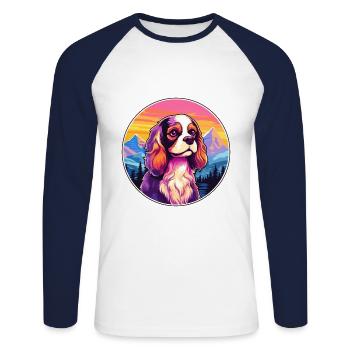 Cavalier King Charles Spaniel Dog Breed Cartoon Ka - Unisex Long Sleeve Baseball T-Shirt - white/navy - Front - Nik (191cm)