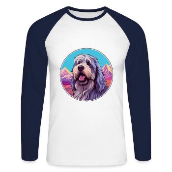 Bergamasco Berger Chien Race Cartoon Kawaii Eau - T-shirt baseball manches longues Homme - blanc/marine - Devant - Nik (191cm)