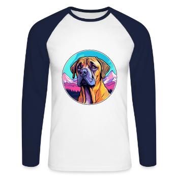 Boerboel Dog Breed Cartoon Kawaii Watercolor - Unisex Long Sleeve Baseball T-Shirt - white/navy - Front - Nik (191cm)