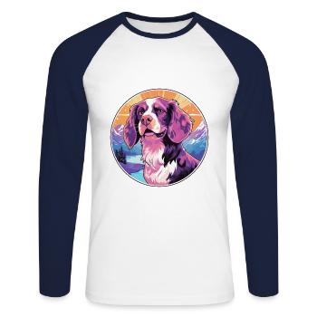 Bretagne chien race dessin animé Kawaii aquarelle - T-shirt baseball manches longues Homme - blanc/marine - Devant - Nik (191cm)