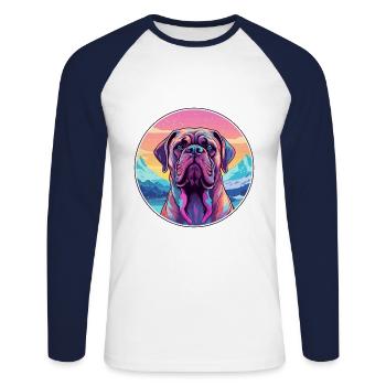 Bullmastiff chien race dessin animé Kawaii aquarelle - T-shirt baseball manches longues Homme - blanc/marine - Devant - Nik (191cm)