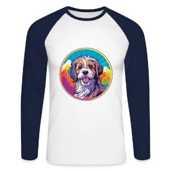 Catalan Sheepdog Dog Breed Cartoon Kawaii Watercol - Unisex Long Sleeve Baseball T-Shirt - white/navy - Front - Nik (191cm)