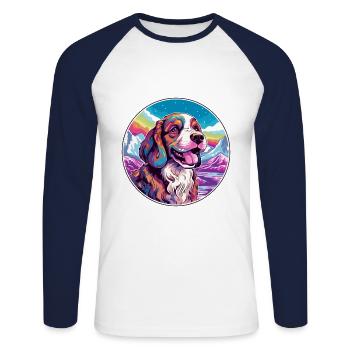 Drever Hunderasse Karikatur Kawaii Aquarell - Unisex Baseballshirt langarm - Weiß/Navy - Vorne - Nik (191cm)