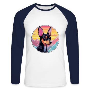 Anglais Toy Terrier chien race Cartoon Kawaii eau - T-shirt baseball manches longues Homme - blanc/marine - Devant - Nik (191cm)