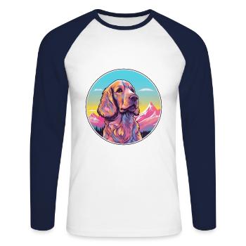 Anglais Cocker Épagneul chien race Cartoon Kawaii Wa - T-shirt baseball manches longues Homme - blanc/marine - Devant - Nik (191cm)
