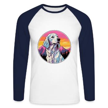 English Setter Dog Breed Cartoon Kawaii Watercolor - Unisex Long Sleeve Baseball T-Shirt - white/navy - Front - Nik (191cm)