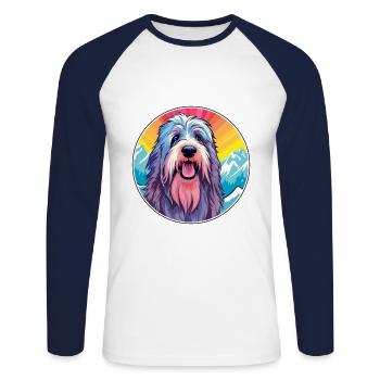 Briard Dog Breed Cartoon Kawaii Watercolor - Unisex Long Sleeve Baseball T-Shirt - white/navy - Front - Nik (191cm)