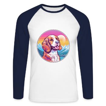 Français Bretagne chien race Cartoon Kawaii Watercolo - T-shirt baseball manches longues Homme - blanc/marine - Devant - Nik (191cm)