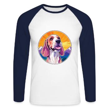 French White And Orange Hound Dog Breed Cartoon Ka - Unisex Long Sleeve Baseball T-Shirt - white/navy - Front - Nik (191cm)