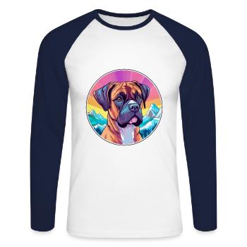 Deutsche Boxer Hund Rasse Cartoon Kawaii Aquarell - Unisex Baseballshirt langarm - Weiß/Navy - Vorne - Nik (191cm)