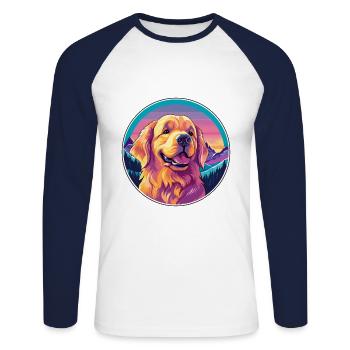 Golden Retriever Dog Breed Cartoon Kawaii Watercol - Unisex Long Sleeve Baseball T-Shirt - white/navy - Front - Nik (191cm)