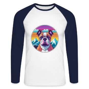 Bull Arabe Dog Race Cartoon Kawaii Aquarelle - T-shirt baseball manches longues Homme - blanc/marine - Devant - Nik (191cm)