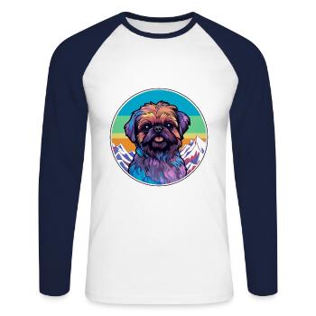 Brussels Griffon Dog Breed Cartoon Kawaii Watercol - Unisex Long Sleeve Baseball T-Shirt - white/navy - Front - Nik (191cm)