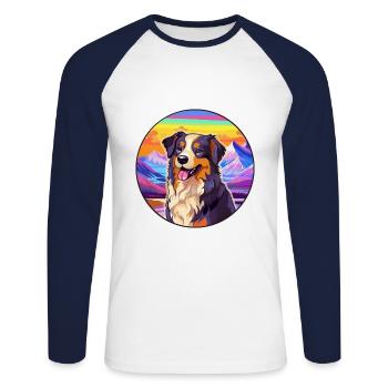 Bucovine Chien de berger race Cartoon Kawaii Waterco - T-shirt baseball manches longues Homme - blanc/marine - Devant - Nik (191cm)