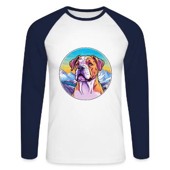 Bully Kutta Dog Breed Cartoon Kawaii Watercolor - Unisex Long Sleeve Baseball T-Shirt - white/navy - Front - Nik (191cm)