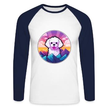 Bichon Frise chien race Cartoon Kawaii aquarelle - T-shirt baseball manches longues Homme - blanc/marine - Devant - Nik (191cm)