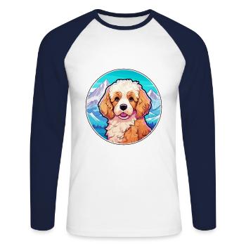 Cavapoo Dog Breed Cartoon Kawaii Watercolor - Unisex Long Sleeve Baseball T-Shirt - white/navy - Front - Nik (191cm)