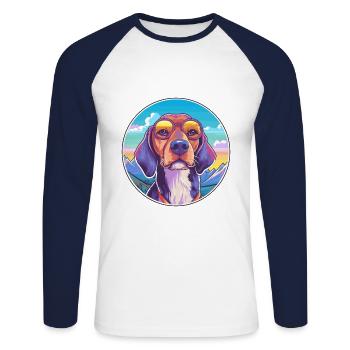 Deutsche Bracke Hunderasse Cartoon Kawaii Watercolo - Unisex Baseballshirt langarm - Weiß/Navy - Vorne - Nik (191cm)