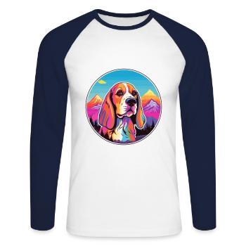 Finnish Hound Dog Breed Cartoon Kawaii Watercolor - Unisex Long Sleeve Baseball T-Shirt - white/navy - Front - Nik (191cm)