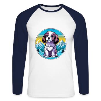 Grand Anglo Français Blanc Et Noir Race De Chien Carto - T-shirt baseball manches longues Homme - blanc/marine - Devant - Nik (191cm)