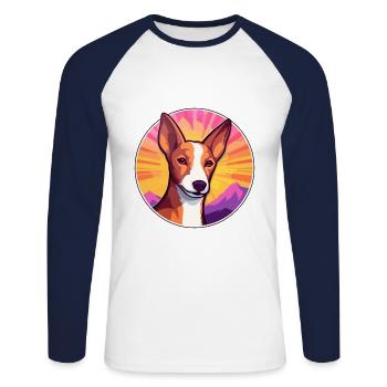 Ibizan Hound Dog Breed Cartoon Kawaii Watercolor - Unisex Long Sleeve Baseball T-Shirt - white/navy - Front - Nik (191cm)