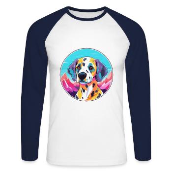 Dalmatinische Hunderasse Karikatur Kawaii Aquarell - Unisex Baseballshirt langarm - Weiß/Navy - Vorne - Nik (191cm)
