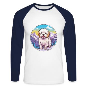 Coton De Tuléar Race De Chien Cartoon Kawaii Watercolo - T-shirt baseball manches longues Homme - blanc/marine - Devant - Nik (191cm)