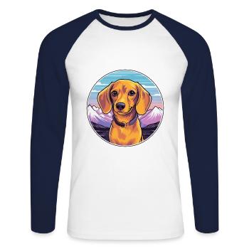 Dackel Hund Rasse Cartoon Kawaii Aquarell - Unisex Baseballshirt langarm - Weiß/Navy - Vorne - Nik (191cm)