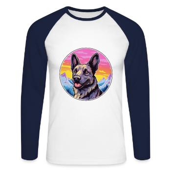 Dutch Shepherd Dog Breed Cartoon Kawaii Watercolor - Unisex Long Sleeve Baseball T-Shirt - white/navy - Front - Nik (191cm)