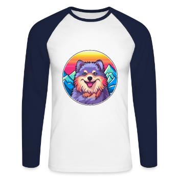 Finnish Lapphund Dog Breed Cartoon Kawaii Watercol - Unisex Long Sleeve Baseball T-Shirt - white/navy - Front - Nik (191cm)