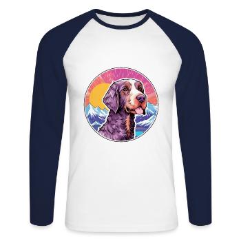 German Wirehaired Pointer Dog Breed Cartoon Kawaii - Unisex Long Sleeve Baseball T-Shirt - white/navy - Front - Nik (191cm)