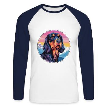 Gordon Setter chien race dessin animé Kawaii aquarelle - T-shirt baseball manches longues Homme - blanc/marine - Devant - Nik (191cm)