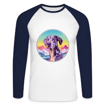 Große Dogge Hunderasse Cartoon Kawaii Aquarell - Unisex Baseballshirt langarm - Weiß/Navy - Vorne - Nik (191cm)