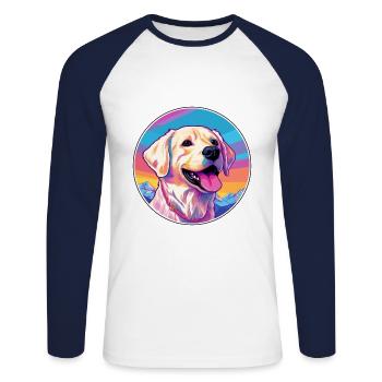 Grande race de chien des Pyrénées Cartoon Kawaii aquarelle - T-shirt baseball manches longues Homme - blanc/marine - Devant - Nik (191cm)