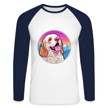 Clumber Spaniel Dog Breed Cartoon Kawaii Watercolo - Unisex Long Sleeve Baseball T-Shirt - white/navy - Front - Nik (191cm)