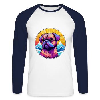 Griffon Bruxellois Dog Breed Cartoon Kawaii Waterc - Unisex Long Sleeve Baseball T-Shirt - white/navy - Front - Nik (191cm)