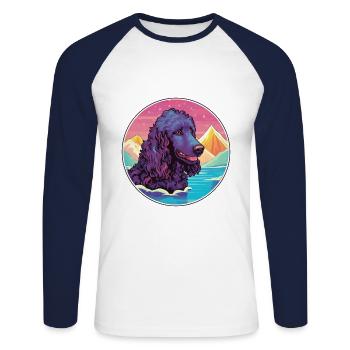 Irish Water Spaniel Dog Breed Cartoon Kawaii Water - Unisex Long Sleeve Baseball T-Shirt - white/navy - Front - Nik (191cm)